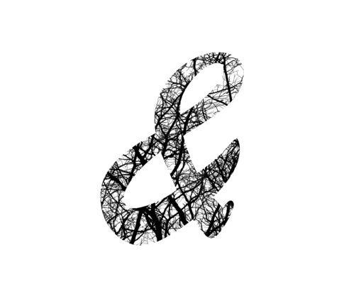 An ampersand (&) symbol created in Photoshop, filled with a photo of branches. The symbol is on a white background.